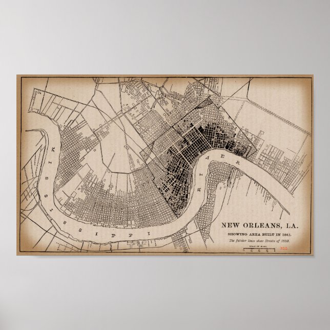 Old New Orleans 1841 Map Poster (Front)