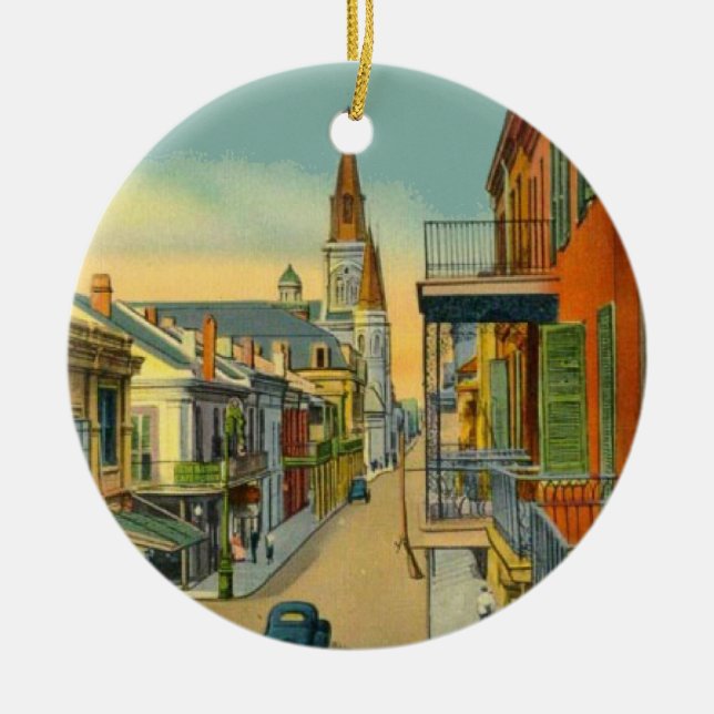 Old New Orleans French Quarter Ceramic Tree Decoration (Front)