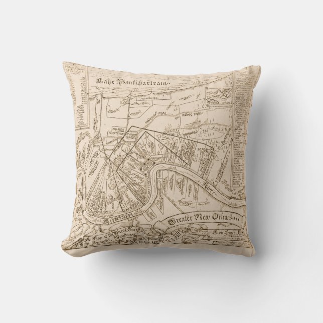 Old New Orleans Map, add text Pillow (Front)