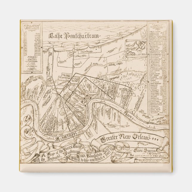 Old New Orleans Map Magnet (Front)