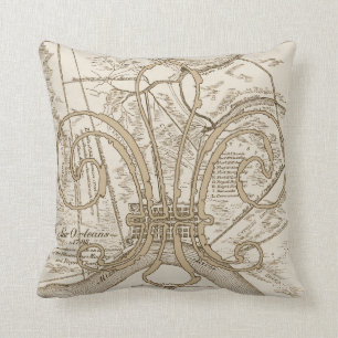 Old New Orleans Map with Fleur Cushion