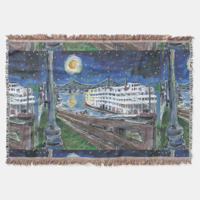 Old New Orleans Steam Boat Throw Blanket (Front)