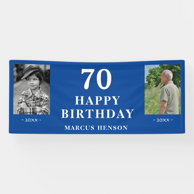 Old New Photo 70th Birthday Party Banner (Horizontal)