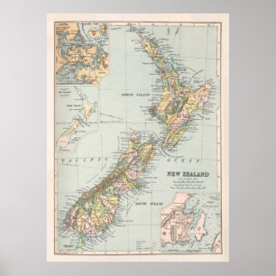 Old New Zealand Map (1892) New Zealander  Poster