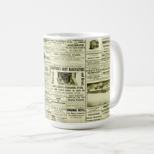 Old Newspaper Coffee Mug (Front Right)