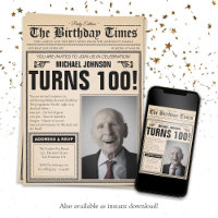 Old Newspaper Custom Photo 100th Birthday Party 