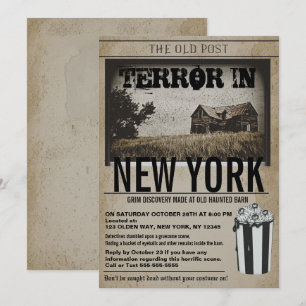 Old Newspaper Haunted Barn Halloween Party  Invitation