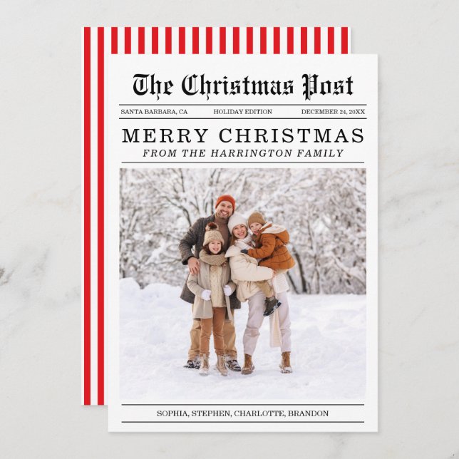 Old Newspaper Style Christmas Greeting Card (Front/Back)