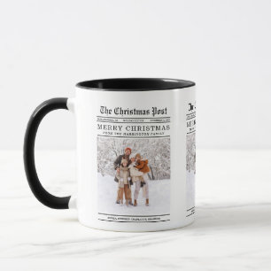 Old Newspaper Style Christmas Greeting Card Mug