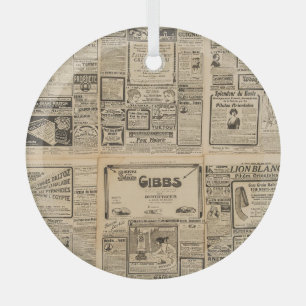 Old newspaper: vintage paper background. glass tree decoration