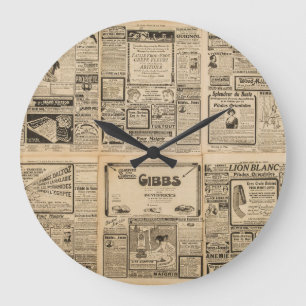 Old newspaper: vintage paper background. large clock