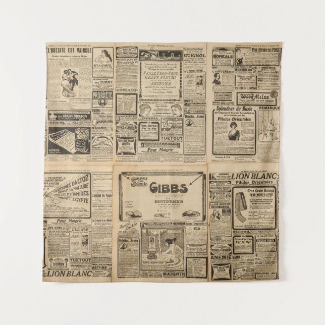 Old newspaper: vintage paper background. tapestry (Front)