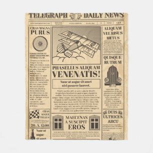 Old newspaper vintage. Retro newsprint with text a Fleece Blanket