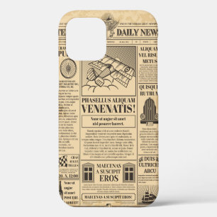 Old newspaper vintage. Retro newsprint with text a iPhone 12 Case