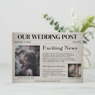 Old Newspaper Wedding Save the Date Invitation