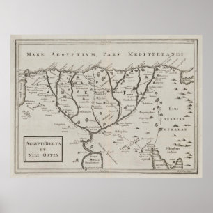 Old Nile Delta Map (1700s) Vintage Egypt River  Poster