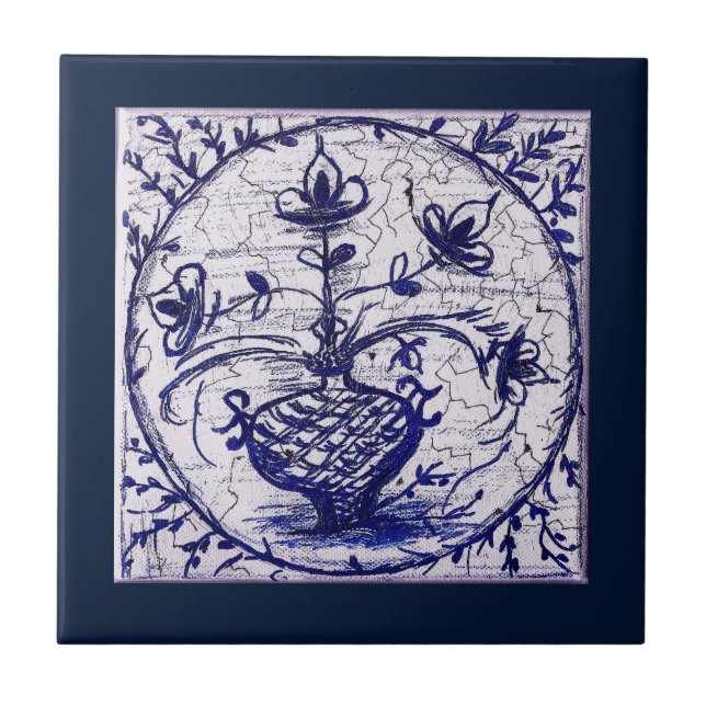 Old North German tile,vintage ceramic tile (Front)