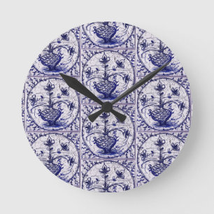 Old North German tile,vintage ceramic tile Round Clock