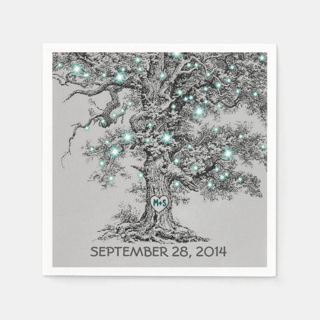 old oak tree - love tree teal grey paper napkins (Front)