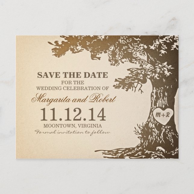 old oak tree save the date postcards (Front)