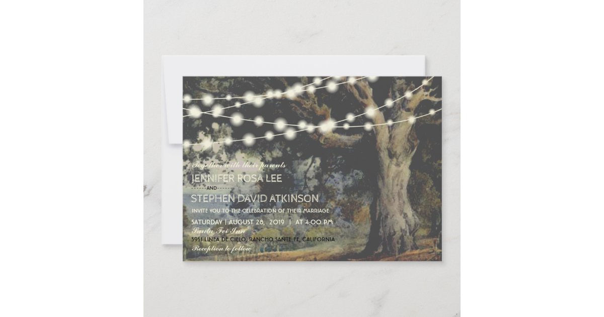 Old Oak Tree String Lights Rustic Country Wedding Invitation | Zazzle