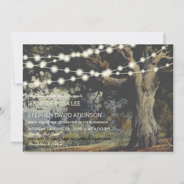 Old Oak Tree String Lights Rustic Country Wedding Invitation (Front)