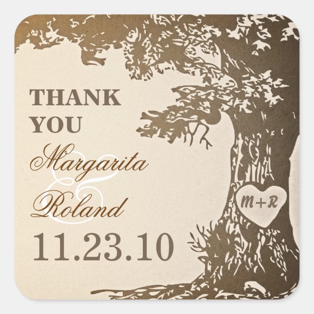 old oak tree thank you wedding stickers (Front)