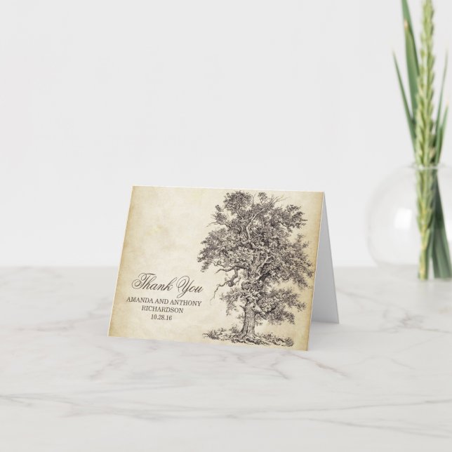 Old oak tree vintage thank you cards (Front)