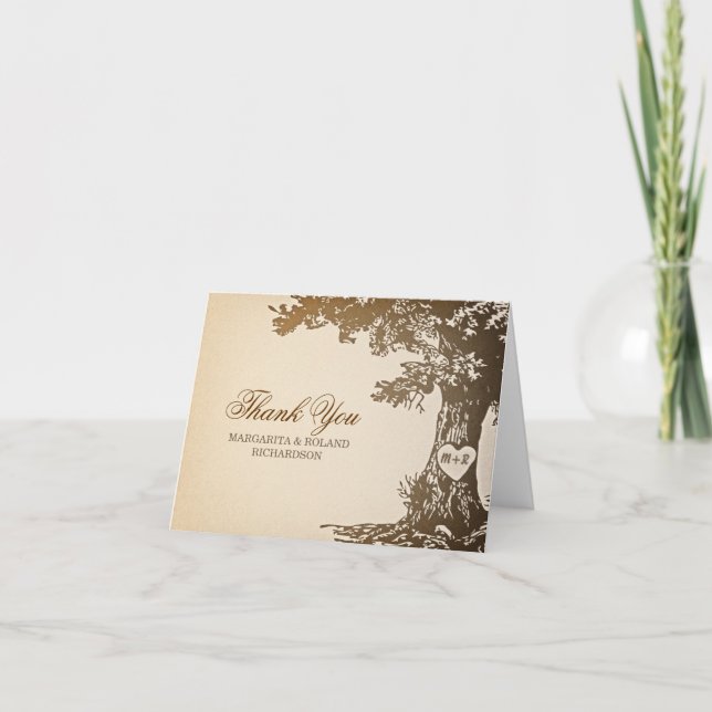 old oak tree wedding thank you cards (Front)