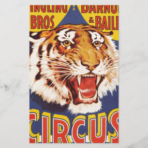 Old original vintage tiger circus poster 1900s stationery