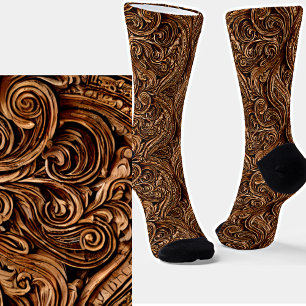 Old Ornate Wood Carved Vintage Panels Brown Socks