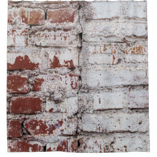 Old painted brick wall with peeling white paintwal shower curtain