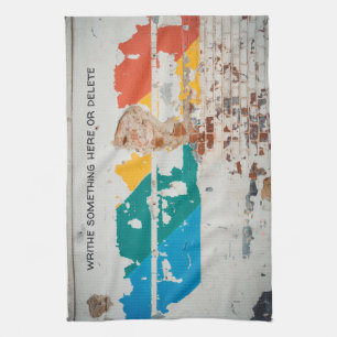 Old painted wall with graffiti  tea towel