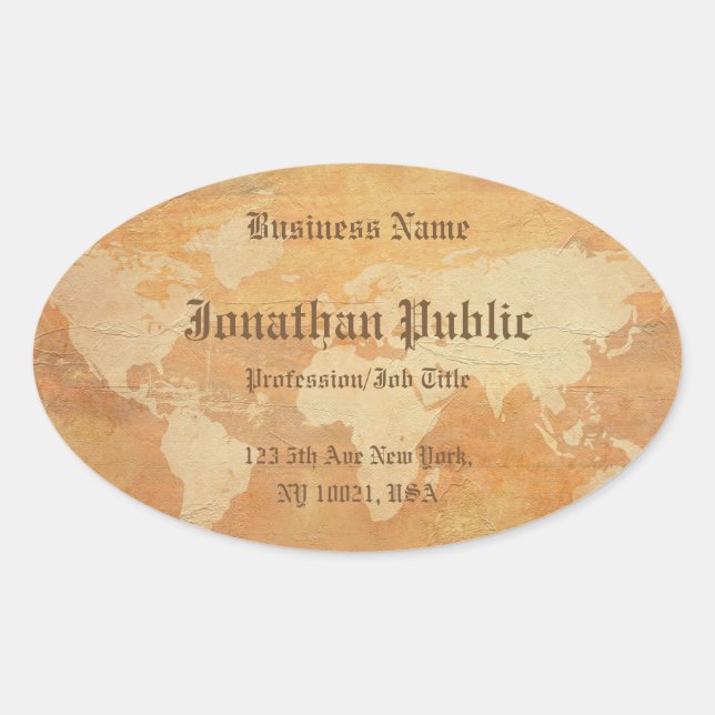 Old Paper Look World Map Chic Nostalgic Template Oval Sticker (Front)