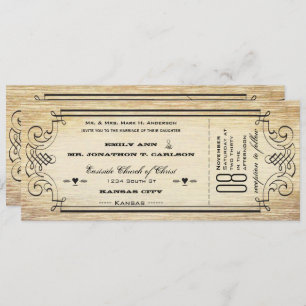 Old Paper Ticket Flourish Typography Wedding Invitation