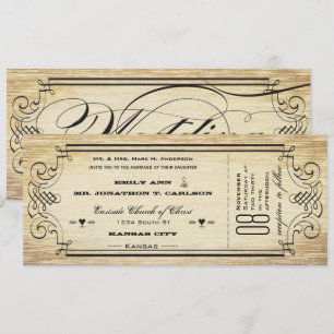 Old Paper Ticket Flourish Typography Wedding Invitation