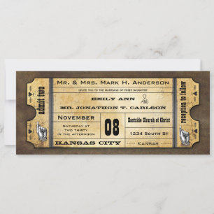 Old Paper Ticket Vintage Modern Typography Wedding Invitation