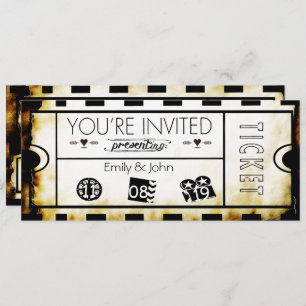 Old Paper Ticket Vintage Modern Typography Wedding Invitation