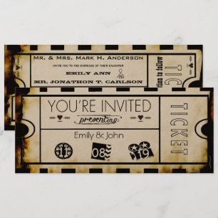 Old Paper Ticket Vintage Modern Typography Wedding Invitation
