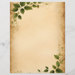 Old Paper with Green Leaves Custom Letterhead