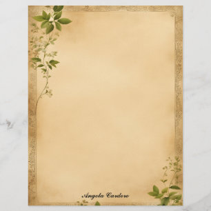 Old Paper with Green Vines Stationery Paper Custom Letterhead