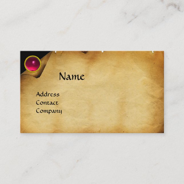OLD PARCHMENT, GEM STONE, MONOGRAM pink Business Card (Front)