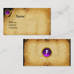 OLD PARCHMENT, GEM STONE, MONOGRAM purple Business Card