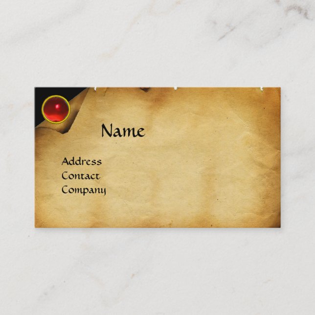 OLD PARCHMENT, GEM STONE, MONOGRAM red Business Card (Front)