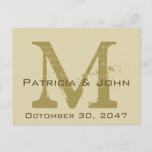 Old Parchment, Gold Monogram Wedding Save the Date Announcement Postcard