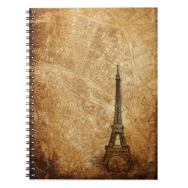 Old Paris Map and Eiffel Tower Notebook (Front)