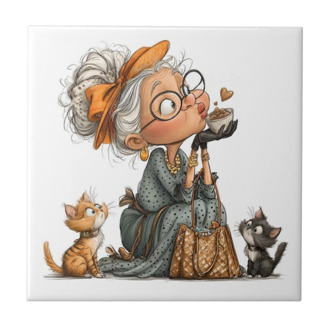 Old person with kittens tile (Front)