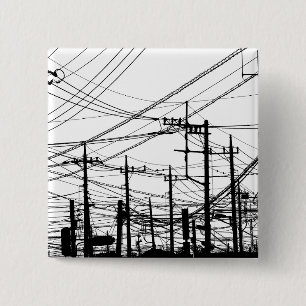 Old Phone and Power Lines 15 Cm Square Badge