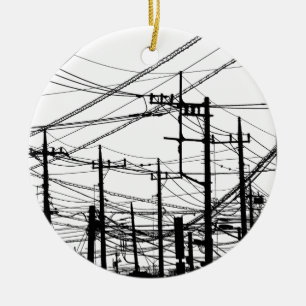 Old Phone and Power Lines Ceramic Tree Decoration