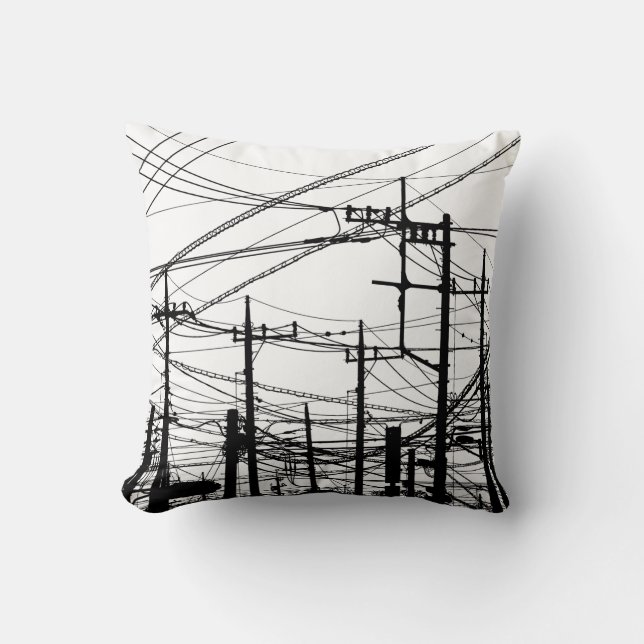 Old Phone and Power Lines Cushion (Front)